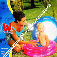 MINI PISCINA de APA GONFLABILA ALBASTRU ELECTRIC TRANSPARENTA PLAJA BAZIN INOT MARE STRAND 2 INELE COPII peste 3 ANI PISCINE GONFLABILE cu AER