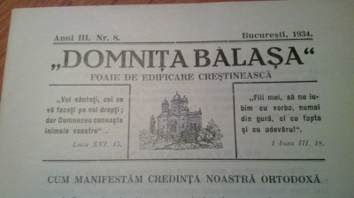 foaie de edificare crestineasca &amp;quot;domnita balasa&amp;quot; 1934 foto