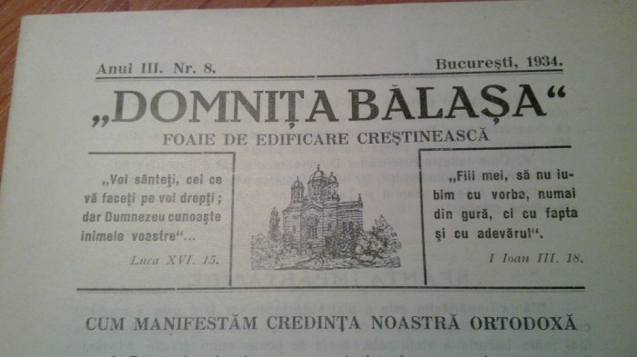 foaie de edificare crestineasca &quot;domnita balasa&quot; 1934