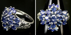 _ 925 Argint Marcat, REAL BLUE SAPPHIRE _ INEL - Marimea 7,75 (diametru 17, 98mm) Safir, Safire foto