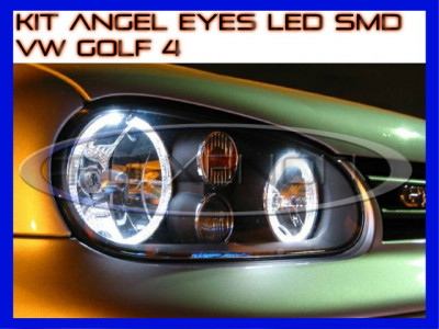 KIT INELE ANGEL EYE EYES CU LED SMD - VW GOLF 4 - CULOARE ALB XENON 6000K foto