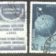 ROMANIA 1957 - COSMOS, SATELITII ARTIFICIALI, SERIE uzata cu vinieta Z2