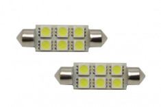 Bec led 24v sofit, C5W, festoon pt TIR/Camion cu 6 SMD 41 mm pt plafoniera, numar inmatriculare - Culoare Alb Xenon 6000k - leduri camion, led tir, foto