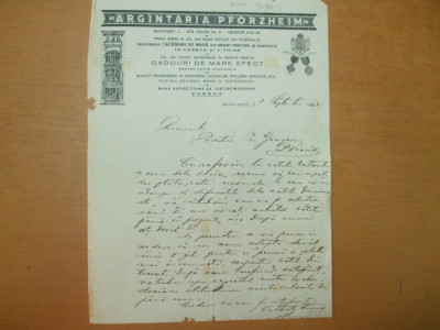 Scrisoare cu antet ARGINTARIA PFORZHEIM catre Director Ion Georgescu Piatra Neamt 1932 foto