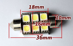 Bec led sofit,C5W,festoon canbus fara eroare 6 SMD 5050 36 mm pt plafoniera, numar inmatriculare -Alb Xenon 6000k - leduri auto, led auto, tuning foto