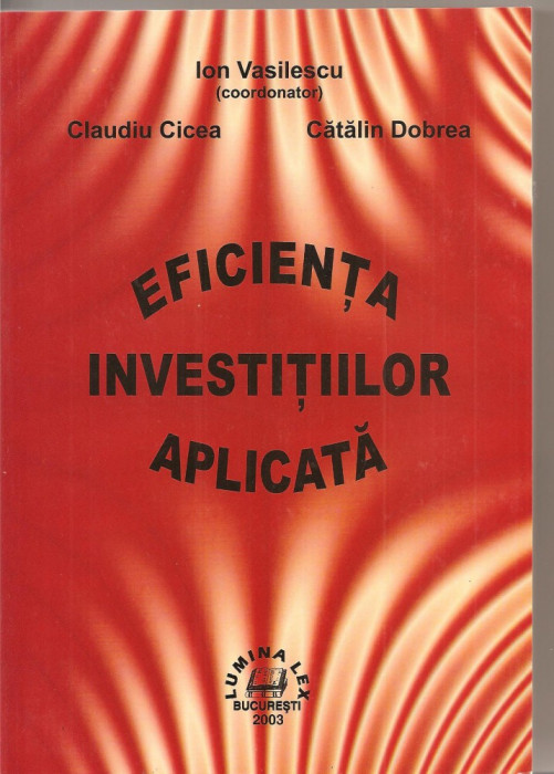 (C1559) EFICIENTA INVESTITIILOR APLICATA COORDONATOR ION VASILESCU, EDITURA LUMINA LEX, BUCURESTI, 2003