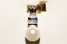 pandantiv aur alb 14K diamante naturale 0,04CT si perla naturala 1.95 grame ieftin foto