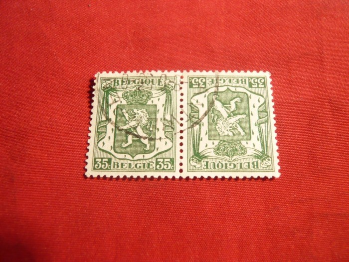 Tete-Beche 35C 1936 Belgia ,verde , stamp.