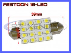 BEC AUTO LED LEDURI - SOFIT FESTOON C5W - 39 mm 16 SMD - ILUMINARE PLAFONIERA, NUMAR - CULOARE ALB XENON 6000K foto