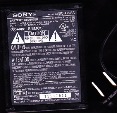 Incarcator Sony original, pentru baterii AA si AAA, priza tip SUA foto