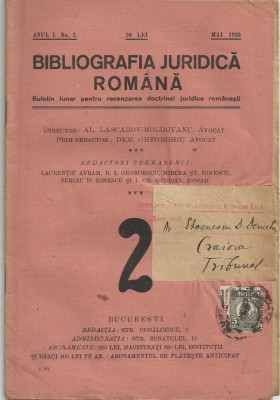 BIBLIOGRAFIA JURIDICA ROMANA - buletin pentru recenzarea doctrinei juridice romanesti, an I, nr.2/mai 1925 foto