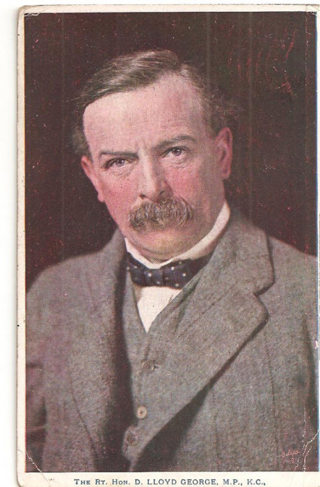 CPI (B1017) D. LLOYD GEORGE, ILUSTRATA IMPRIMATA IN UK, CIRCULATA SUA-ROMANIA, 1920, STAMPILA, TIMBRU