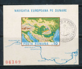 1977 ROMANIA colita nedantelata Navigatia Europeana pe Dunare stampila Prima Zi