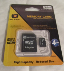 Card memorie micro SD 4 GB NOU microSD hc - SIGILAT in tipla + Adaptor foto