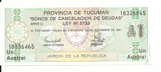 LL bancnota Argentina 1 austral ( regiunea Tucuman) AUNC foto
