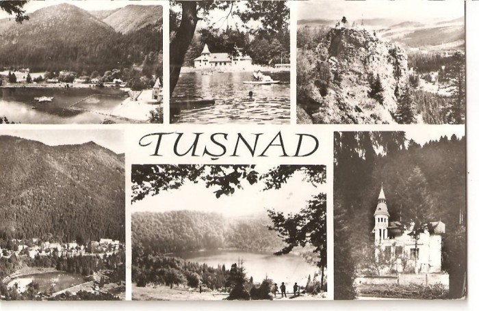CPI (B936) TUSNAD MOZAIC DIN 6 PIESE, EDITURA MERIDIANE, CPCS, ILUSTRATA CIRCULATA, 1965, STAMPILE, TIMBRU FILATELIC