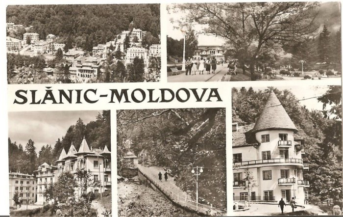 CPI (B931) SLANIC - MOLDOVA, MOZAIC DIN 5 PIESE, EDITURA MERIDIANE, CPCS, ILUSTRATA CIRCULATA, 1969, STAMPILE, TIMBRU