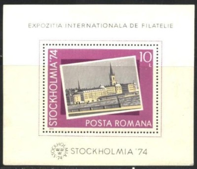 ROMANIA 1974 - EXPOZITIA FILATELICA STOCKHOLMIA, colita nestampilata, D24 foto