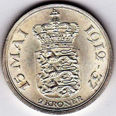 2.Danemarca 2 KRONER 1937 argint XF/a.UNC,PIESA DE COLECTIE foto