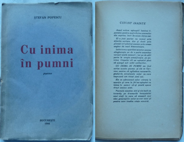 Stefan Popescu , Cu inima in pumni , 1944 , ed. 1 , autograf , tiraj 1000 ex.