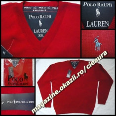 PULOVER ROSU BURGUNDY BARBATI firma POLO by RALPH LAUREN EXCLUSIVE ANCHIOR 100% LANA NEW EDITION PULOVAR PLOVAR PULOVERE PLOVERE PLOVARE BARBATESTI foto