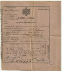 Ministerul Finantelor - LICENTA PENTRU BAUTURI SPIRTOASE 1886 foto