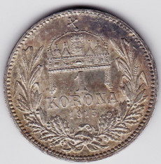 6) Ungaria Austria1 KORONA/KRONE/COROANA argint 1915 UNC,patina frumoasa foto