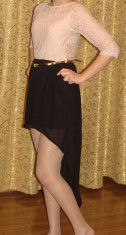 Rochie La Donna coada de randunica dantela bej/negru foto