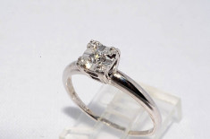 superb inel aur alb 14K cu diamant natural 0,10CT, stil antic foto