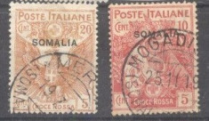 Italia Somalia 1916 Crucea rosie, 10+5C roz, 20+5C orange, Sass.19,21, Mi.20,22, stamp. AM.129 foto