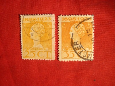 Set 2 Timbre25+ 35 C galben-orange 1923 R.Vilhelmina Olanda ,stamp. foto