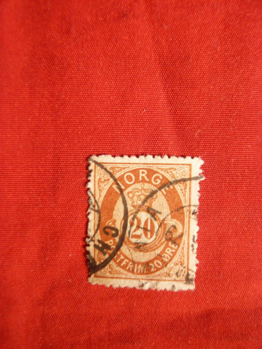 Timbru 20 Ore brun-rosu 1877 Norvegia stamp.