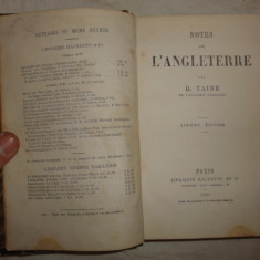 H. Taine NOTES SUR L ANGLETERRE 6e ed. Hachette 1880 legata