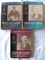 Carte veche: &amp;quot;CLASICII ROMANI COMENTATI: VASILE ALECSANDRI&amp;quot;, 3 Volume, Sub ingrijirea Prof. univ. N. Cartojan, 1939 foto