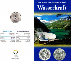 Austria 5 EURO 2003 argint 8 gr.800%,UNC,Wasserkraft,in folder cu certificat foto
