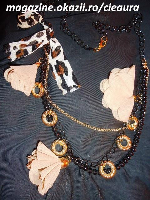 COLIER FASHION 2 LANTURI AURIU si NEGRU 1 SIRAG MARGELE NEGRE ACCESORII 3 CLOPOTEI TUL BEJ NUDE FUNDA ANIMAL PRINT 7 INELUSE METALICE COLIERE FEMEI