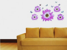 Sticker - autocolant de perete cu flori si fluturi foto