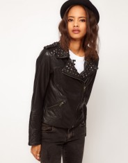 GEACA PIELE NATURALA-- ASOS like ZARA --CU TINTE-MODEL 2013--Studded Leather Biker Jacket--NOUA CU ETICHETA- foto