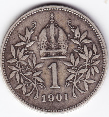 4) Austria Ungaria 1 Krone-Korona (Coroana) 1901,argint,VF foto