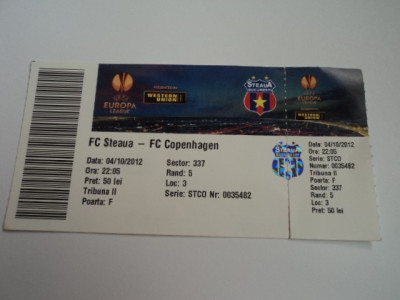 Bilet meci fotbal STEAUA Bucuresti - FC Copenhaga 04.10.2012 foto