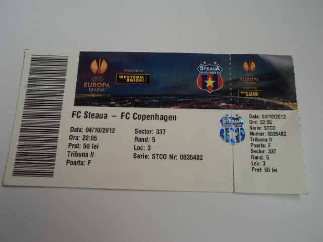 Bilet meci fotbal STEAUA Bucuresti - FC Copenhaga 04.10.2012