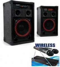 SISTEM COMPLET KARAOKE-BOXE AMPLIFICATE/ACTIVE 200 WATT,CITITOR MP3 INCLUS+SET MICROFOANE WIRELESS! foto