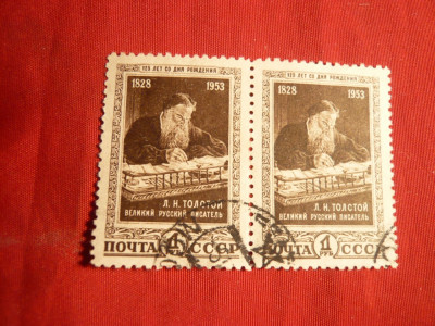 Serie 125 Ani Leon Tolstoi 1953 URSS ,1+1 val. pereche ,stamp. foto