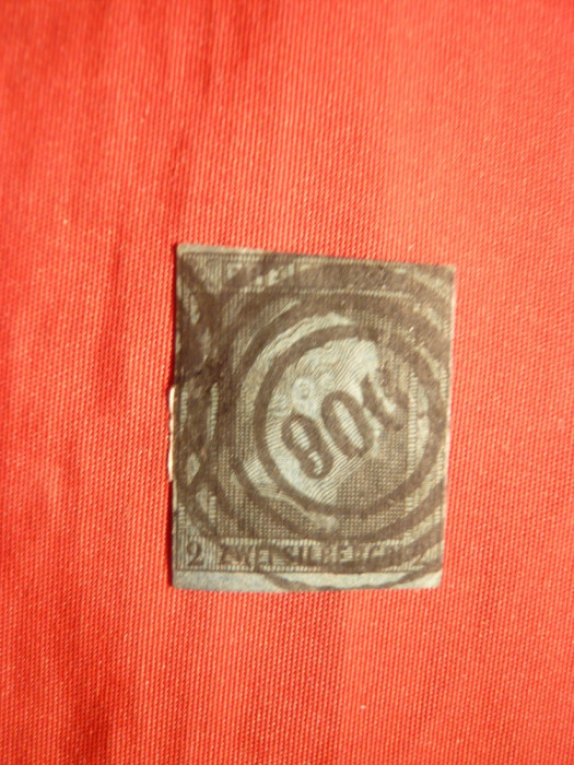 Timbru 2 S.Gr.negru pe albastru Prusia 1850 ,stamp.