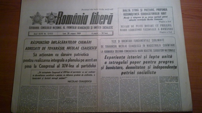 ziarul romania libera 28 august 1989