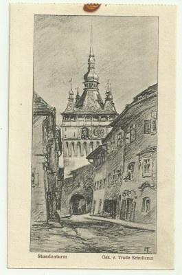 Sighisoara 3 - desen de Trude Schullerus,interbelica,necirculata foto