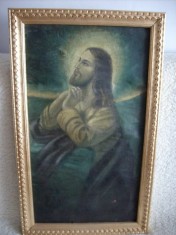 ICOANA VECHE RUSEASCA / ICOANA cu ISUS VECHE 150-160 ANI - SCOALA RUSA / Icoana veche pictata pe panza RUSIA foto