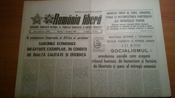 ziarul romania libera 1 noiembrie 1989