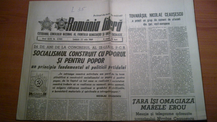 ziarul romania libera 22 iulie 1989