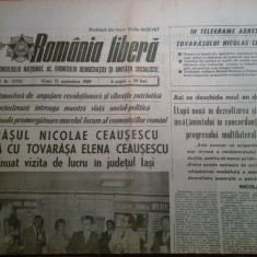 ziarul romania libera 15 septembrie 1989 (vizita lui ceausescu in jud. iasi )